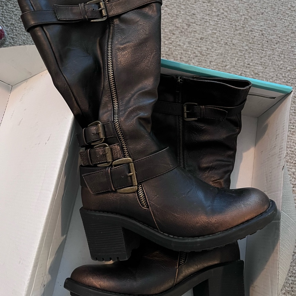 Maurices Dark Brown Heeled Boots with Buckles